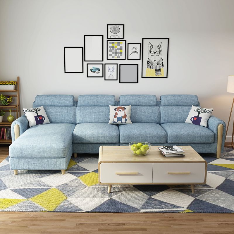 Modern 35.43 " H Blue Cotton Blend Square Arm Sofa & Chaise with Storage Clearhalo 'furn' 'furn_sectionals' 'Furniture' 'Living Room Furniture' 'Sectionals' 1200x1200_96858b1f-c7d7-4118-ae28-542cda247d75