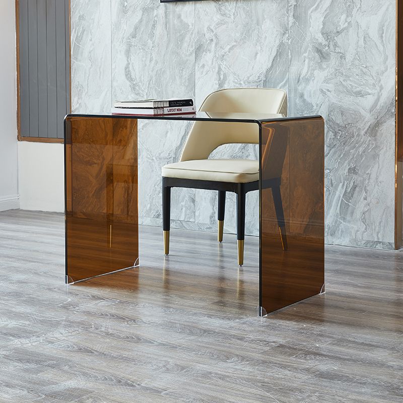 Modern Glass Top Office Desk Sled Base Rectangular Writing Desk