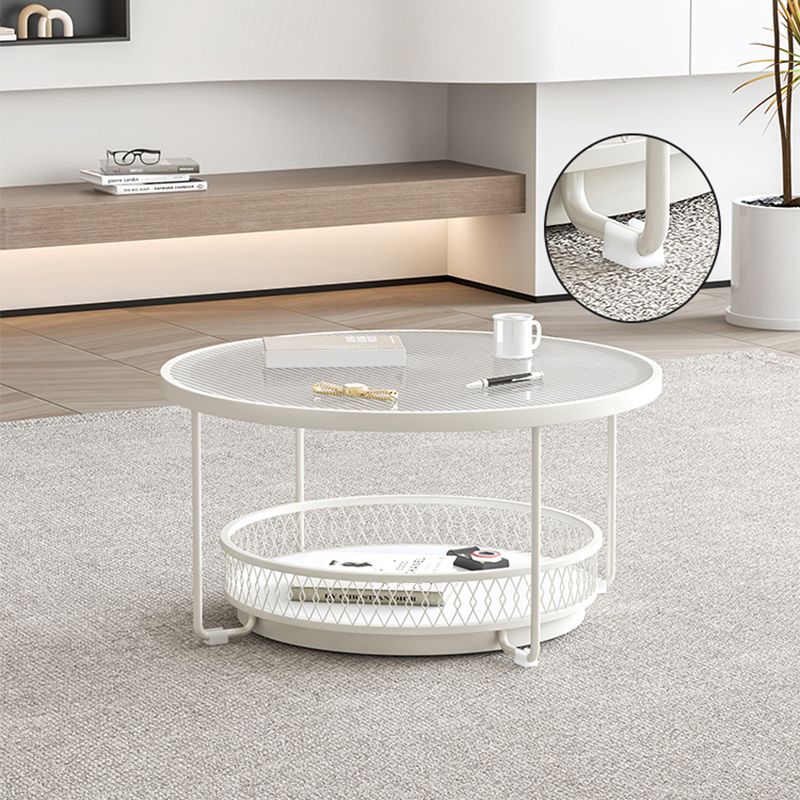 Modernistic Glass Top Coffee Table Round Metal Frame Cocktail Table Clearhalo 'Coffee & Accent Tables' 'Coffee Tables' 'coffee_tables' 'furn' 'furn_coffee_tables' 'Furniture' 'Living Room Furniture' 1200x1200_9687090a-f5f4-4358-b237-3ae5439c9eea