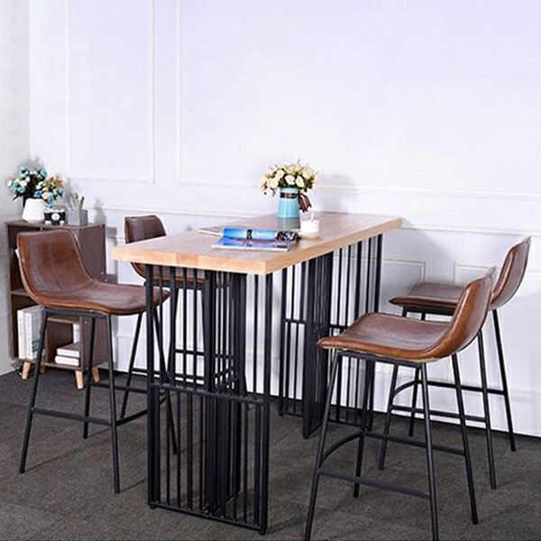 Natural Finish Pine Wood Top Bistro Table with Metal Double Pedestal Clearhalo 'Bar Furniture' 'Bar Tables' 'bar_tables' 'furn' 'furn_bar_tables' 'Furniture' 'Kitchen & Dining Furniture' 1200x1200_96936d54-aa0e-49ce-83c8-5156c9139ef8