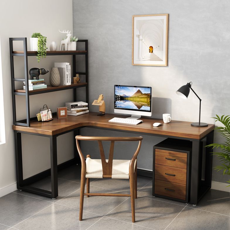 ソリッドウッドL字型オフィスデスク産業用固定ライティングテーブル