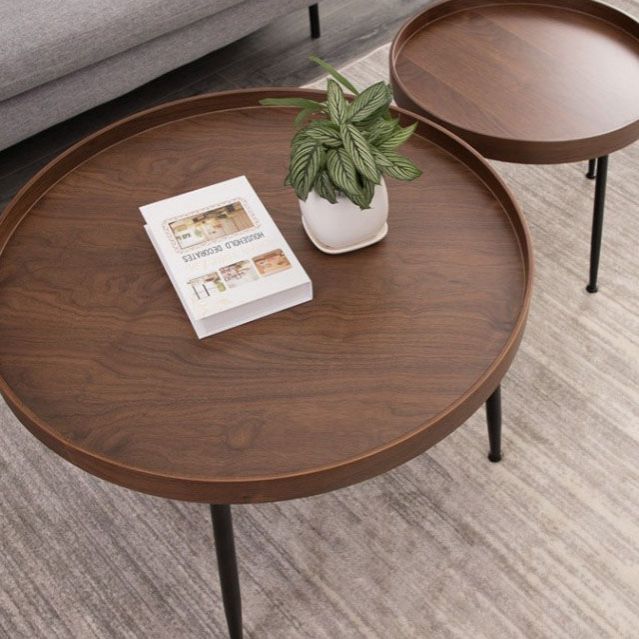 Tray Top Solid Wood Coffee Table Round Single Cocktail Table in Brown Clearhalo 'Coffee & Accent Tables' 'Coffee Tables' 'coffee_tables' 'furn' 'furn_coffee_tables' 'Furniture' 'Living Room Furniture' 1200x1200_969fc778-7e07-4397-94e4-31916be0f9e3