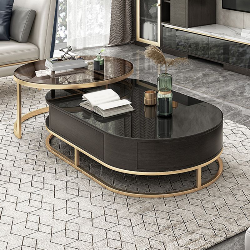 Frame Oval Coffee Table Glam Nesting Coffee Table Set with Drawer Clearhalo 'Coffee & Accent Tables' 'Coffee Tables' 'coffee_tables' 'furn' 'furn_coffee_tables' 'Furniture' 'Living Room Furniture' 1200x1200_96a2087b-9582-4063-99a7-da59db6655de