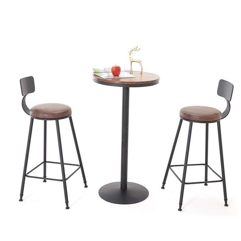 Industrieller Bistro-Stehtisch mit Sockel aus massivem Holz und Metall