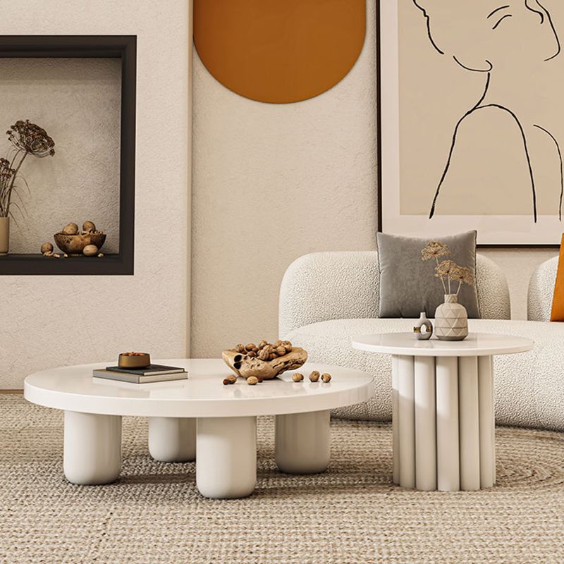 Solid Wood 4 Legs Coffee Table Round Minimalist Coffee Table