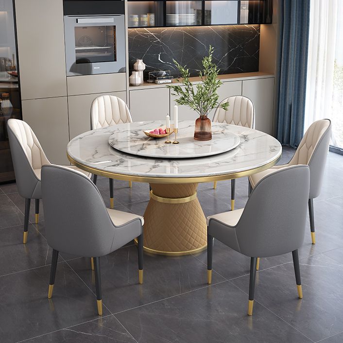 Marble Dining Table Luxury Style Single Pedestal Base Round Scratch Resistant Table for Home Clearhalo ' dining_table' 'Dining Tables & Seating' 'Dining Tables' 'furn' 'furn_dining_table' 'Furniture' 'furniture_dining_table' 'Kitchen & Dining Furniture' 'kitchen&dining_furn' 'kitchen' 'kitchen_dining_table' 1200x1200_96a99027-76a0-413f-8669-0eed395312e2