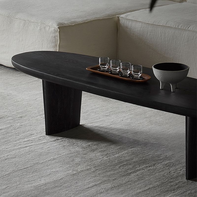 Solid Wood Single Coffee Table Modern Oval Cocktail Table with 2 Legs