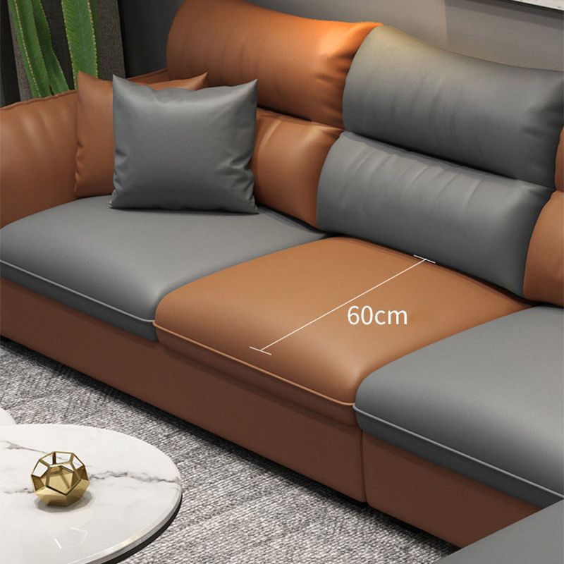 Faux Leather Sectional with Four Pillows Back Flared Arm Sofa Clearhalo 'furn' 'furn_sectionals' 'Furniture' 'furniture_sectionals' 'Living Room Furniture' 'Sectionals' 1200x1200_96ae3c7c-2aa1-48fb-a42c-79cbb6a2c310