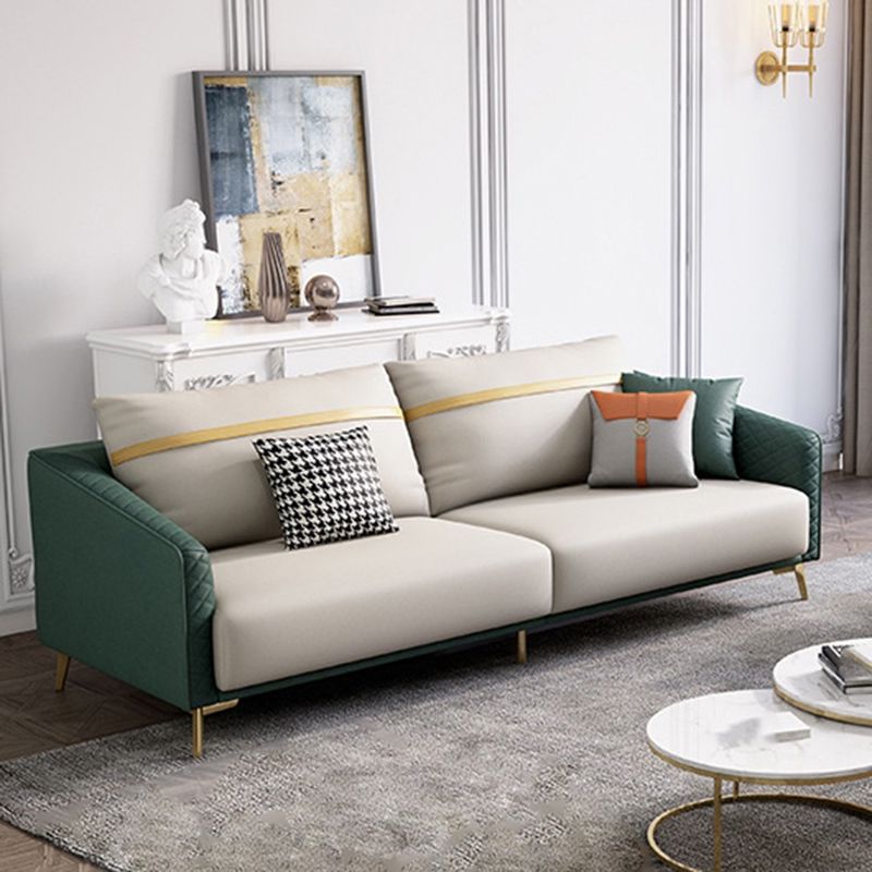 Green Living Room Sofa Sloped Arm Modern Faux Leather Settee with Brass Legs Clearhalo 'furn' 'furn_sofas' 'Furniture' 'furniture_sofas' 'Living Room Furniture' 'Sofa' 'sofas' 1200x1200_96b10ca3-759a-4ed3-9cae-0d971a7df065