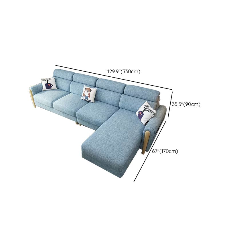 Modern 35.43 " H Blue Cotton Blend Square Arm Sofa & Chaise with Storage Clearhalo 'furn' 'furn_sectionals' 'Furniture' 'Living Room Furniture' 'Sectionals' 1200x1200_96b1a823-7308-493f-8b47-a20f6862943e