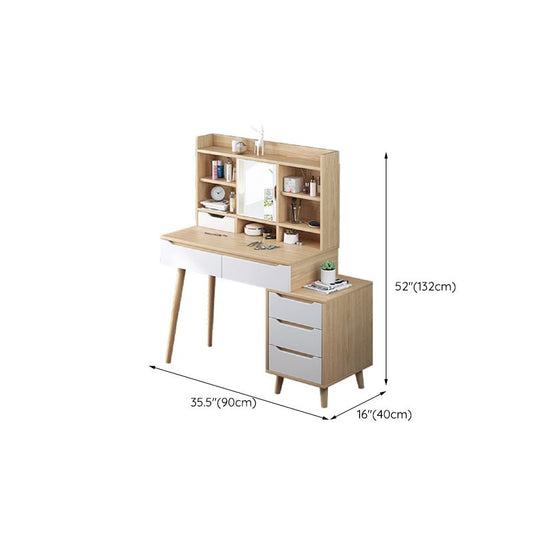 Tavolo da vanità scandinavo con cassetti e mensole e specchio