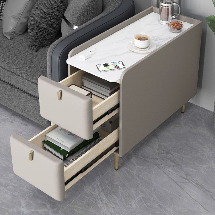 Tavola del lato superiore in ardesia rettangolare moderna 23.6 "Fine 4 gambe in metallo alto 4 gambe con 2 cassetti