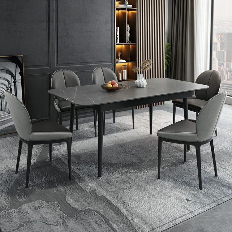 Modern Style Sintered Stone Dining Table Set Extendable Rectangular Dining Table with Trestle Base Clearhalo 'Dining Room Sets' 'Dining Tables & Seating' 'dining_room_set' 'furn' 'furn_dining_room_set' 'Furniture' 'furniture_dining_room_set' 'Kitchen & Dining Furniture' 'kitchen&dining_furn' 'kitchen' 1200x1200_96b6204e-2f01-496d-b253-12378391688e