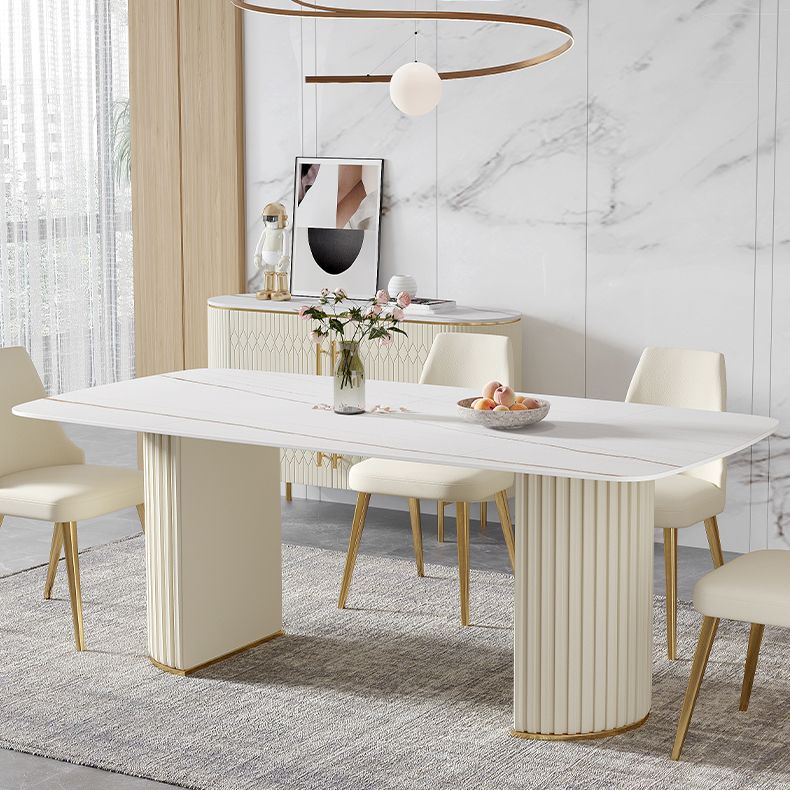 White Glam Dinette Set for Dining Room 1/4/5/7 Pieces Stone Top Dining Table Set Clearhalo 'Dining Room Sets' 'Dining Tables & Seating' 'dining_room_set' 'furn' 'furn_dining_room_set' 'Furniture' 'Kitchen & Dining Furniture' 1200x1200_96bb0a5d-8c72-4dc2-8ba4-1a7d2ae40004