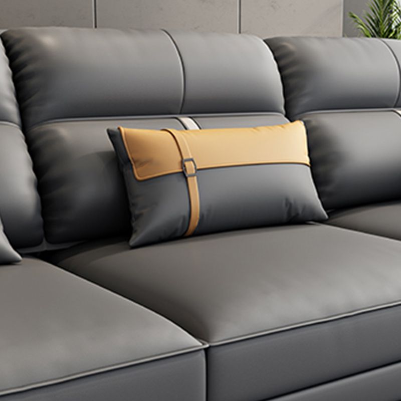 Contemporary Dark Gray Sofa Faux Leather Stain-Resistant Sectional with Pillow Top Arm Clearhalo 'furn' 'furn_sectionals' 'Furniture' 'furniture_sectionals' 'Living Room Furniture' 'Sectionals' 1200x1200_96bd569d-c4dc-4245-8e8a-88f1b53b8475
