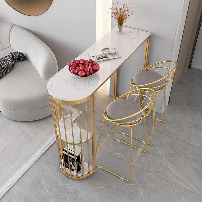 Glam Style 41.3"H Bar Table Marble White Top Specialty Bistro Table with Shelves Clearhalo 'Bar Furniture' 'Bar Tables' 'bar_tables' 'furn' 'furn_bar_tables' 'Furniture' 'furniture_bar_tables' 'Kitchen & Dining Furniture' 'kitchen&dining_furn' 'kitchen' 1200x1200_96be378f-77cb-41d2-a86a-e3315bd1b237