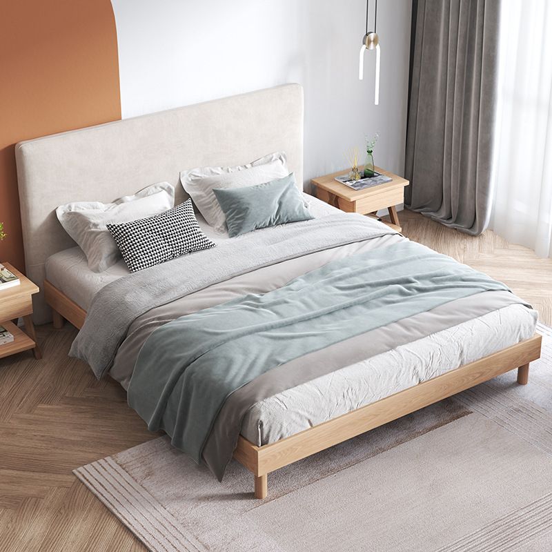 Graues und natürliches Standardbett traditionelle Eichenpaneelbett gepolstertes Kopfteil