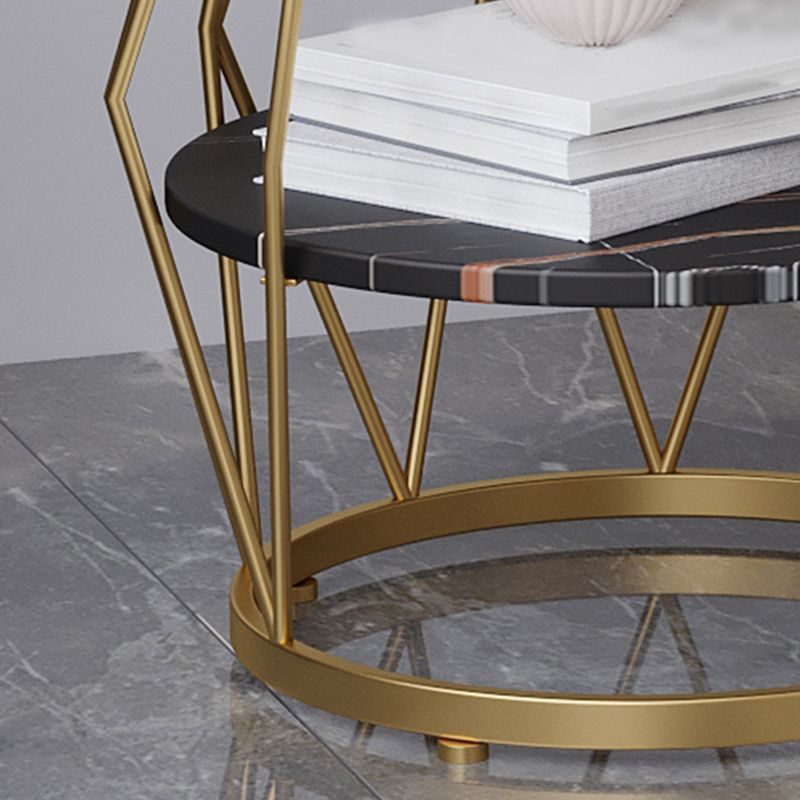 Cadre de conception de piédestal Gold / Black Fer Pitestal Rock Slab Top Top avec table d'appoint étagère