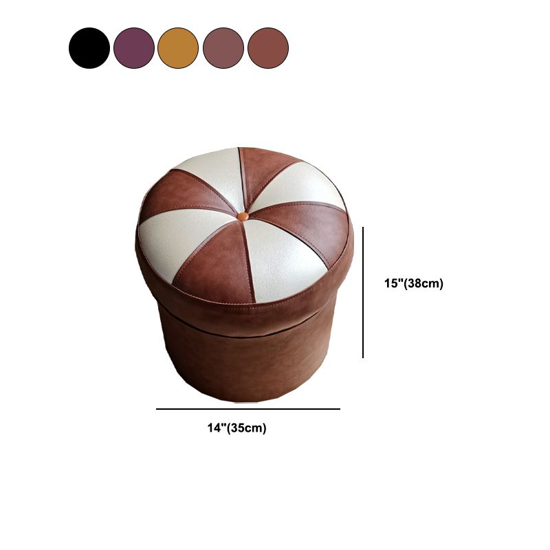 Mid-Century Modern Pouf Ottoman PU Leather Upholstered Tufted Patchwork Round Ottoman Clearhalo 'furn' 'furn_ottomans_poufs' 'Furniture' 'Living Room Furniture' 'Ottomans & Poufs' 'ottomans_poufs' 1200x1200_96c45c45-aa8d-4902-8b57-2b8dc4d6a224