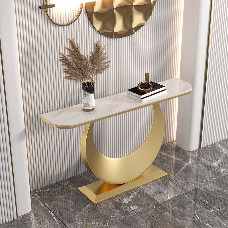 Glam Stone Console Table Stain Resistant Accent Table for Hall