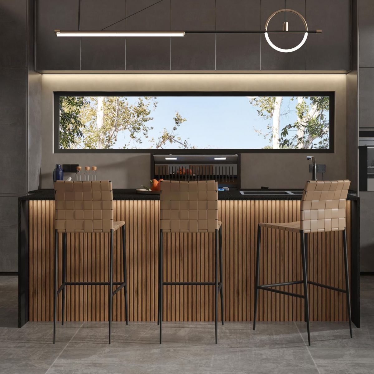 Sgabello da bar in pelle da bar senza sproolino in stile industriale con zampe metalliche