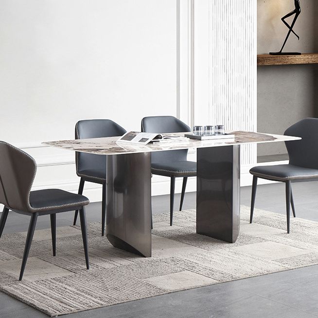 Modern Rectangle Shape Sintered Stone Dining Table Kitchen Dining Table with Double Pedestal Clearhalo ' dining_table' 'Dining Tables & Seating' 'Dining Tables' 'Furniture' 'furniture_dining_table' 'Kitchen & Dining Furniture' 'kitchen&dining_furn' 'kitchen' 'kitchen_dining_table' 1200x1200_96c9bed3-4ae2-4158-bfa3-3ab975f8dfd2