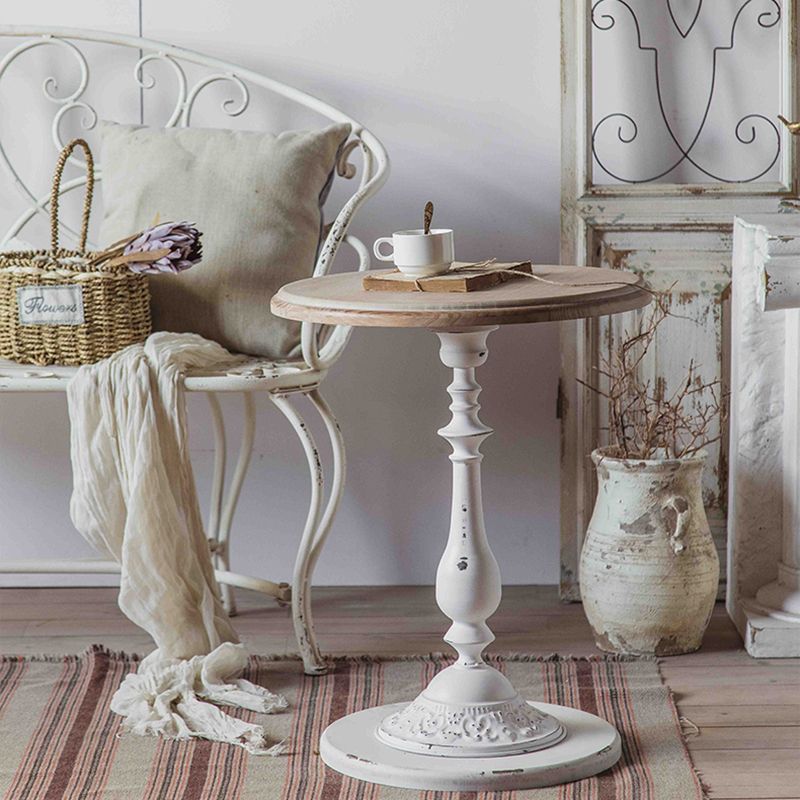 Tavolino accento di divano di divano in stile rustico in metallo e laterale in legno