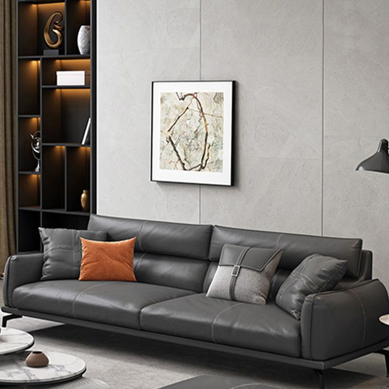 Square Armrest with Pillow Back Leather/imitation Leather Black Cushioned Sofa Clearhalo 'furn' 'furn_sofas' 'Furniture' 'furniture_sofas' 'kitchen' 'kitchen_sofas' 'Living Room Furniture' 'Sofa' 'sofas' 1200x1200_96cc23dd-fd61-4131-8044-665398ca450f