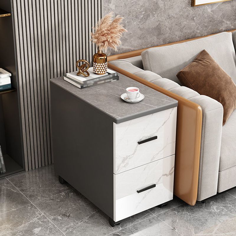 Contemporary 1-Door 2-Drawer Side Table with Casters - 24.4" H Clearhalo 'Coffee & Accent Tables' 'End & Side Tables' 'end_side_tables' 'furn' 'furn_end_side_tables' 'Furniture' 'Living Room Furniture' 1200x1200_96d28289-ba89-4c70-86ca-e892da7692f9