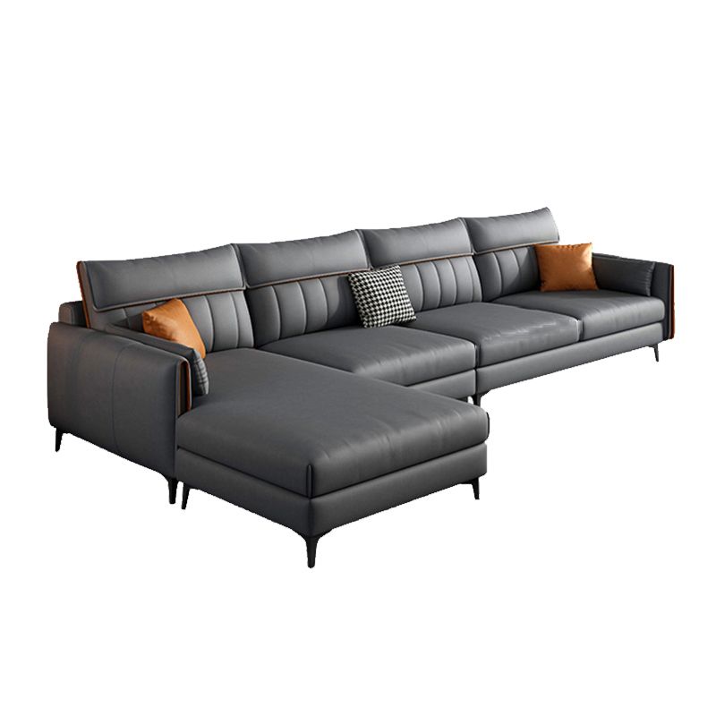 133.85" L x 70.86" W x 37.79" H Faux Leather Pillow Top Arm Sectional, Stain Resistant Clearhalo 'furn' 'furn_sectionals' 'Furniture' 'furniture_sectionals' 'Living Room Furniture' 'Sectionals' 1200x1200_96d7700f-8a0d-4999-80a3-8ca561d7b043