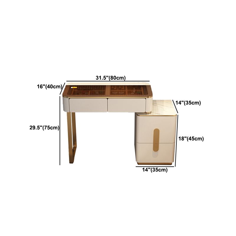 Glass Makeup Counter Bright White Vanity Tables with Storage Drawers, 15.74" Wide Clearhalo 'Bedroom Furniture' 'furn' 'furn_makeup_vanities' 'Furniture' 'Makeup Vanities' 'makeup_vanities' 1200x1200_96d7b75c-250a-4015-81fd-2352b385c789