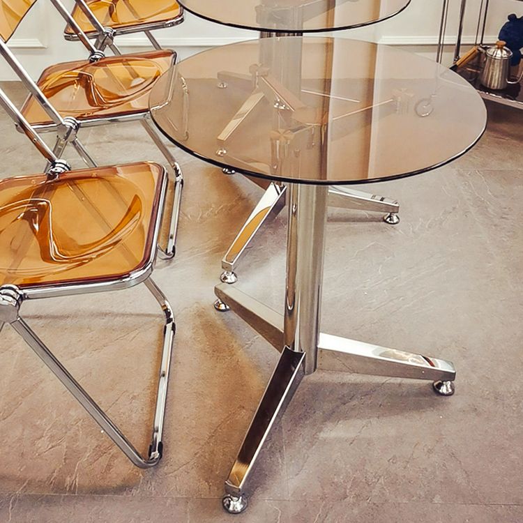 Round Tripod Dining Site Table Contemporary Tempered Glass Dinette Table Clearhalo ' dining_table' 'Dining Tables & Seating' 'Dining Tables' 'furn' 'furn_dining_table' 'Furniture' 'furniture_dining_table' 'Kitchen & Dining Furniture' 'kitchen&dining_furn' 'kitchen' 'kitchen_dining_table' 1200x1200_96d866db-df7d-46d2-a988-f129d430b919
