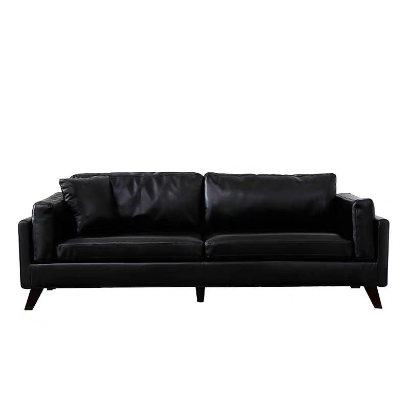 Square Arm Sofa 25.98" High Faux Leather Sofa with 2 Pillows