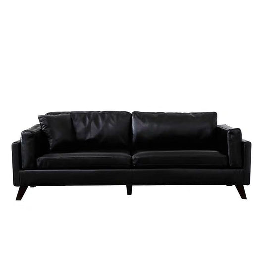 Square Arm Sofa 25.98" High Faux Leather Sofa with 2 Pillows