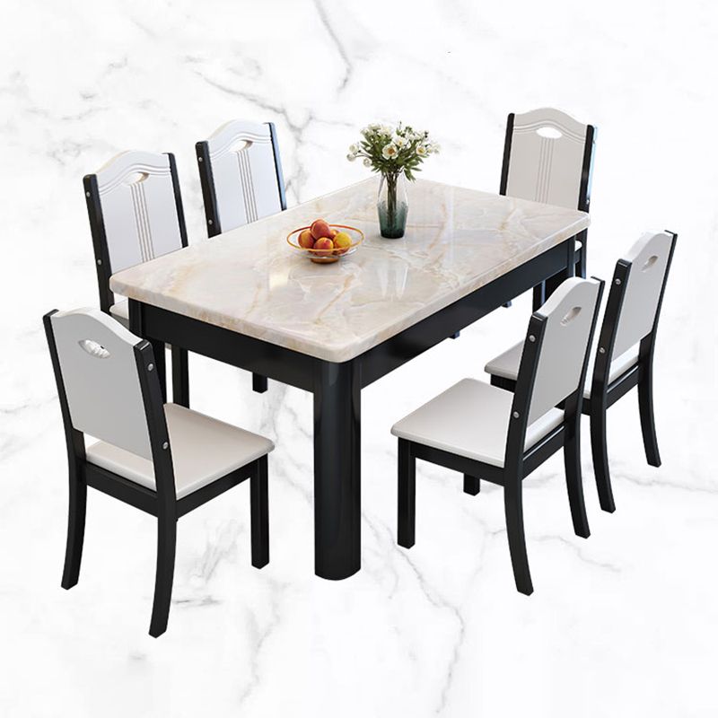 Contemporary Style Rectangle Marble Fixed Dinner Table with 4 Legs Clearhalo 'Dining Tables & Seating' 'Dining Tables' 'dining_table' 'furn' 'furn_dining_table' 'Furniture' 'Kitchen & Dining Furniture' 1200x1200_96da529b-596e-4123-a5e4-38780888b36f