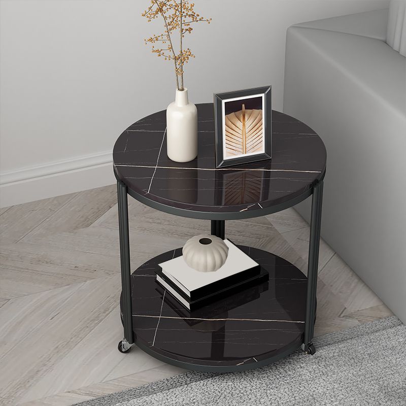 Modern 21.6" Tall Slate Round Side Table Metal Frame End Table with Shelf