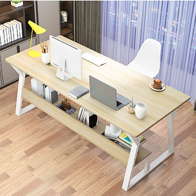 Rectangular Wooden Writing Desk Trestle Steel Table Leg Bedroom White Desk Clearhalo 'furn' 'furn_office_desk' 'Furniture' 'Office Desks' 'Office Furniture' 'office_desk' 1200x1200_96e31cf3-fc21-4383-9bdb-d3e363cf6ade