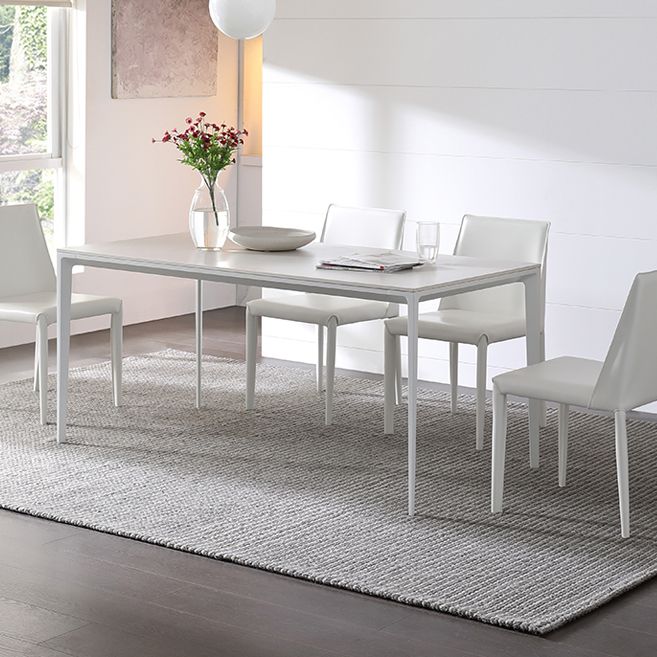 Contemporary Sintered Stone Top White Dining Table Rectangle Shape Dining Table with 4 Legs Base Clearhalo ' dining_table' 'Dining Tables & Seating' 'Dining Tables' 'Furniture' 'furniture_dining_table' 'Kitchen & Dining Furniture' 'kitchen&dining_furn' 'kitchen' 'kitchen_dining_table' 1200x1200_96e5608d-320a-4d0c-b33d-2e9497c8a13f