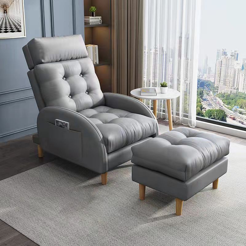 Contemporary Bonded Leather Tufted Cushions with Ottoman Lounge Accent Chair Clearhalo 'Accent Chairs' 'accent_chairs' 'Chairs & Seating' 'furn' 'furn_accent_chairs' 'Furniture' 'Living Room Furniture' 1200x1200_96e84724-5861-41a0-9313-954b540ef657