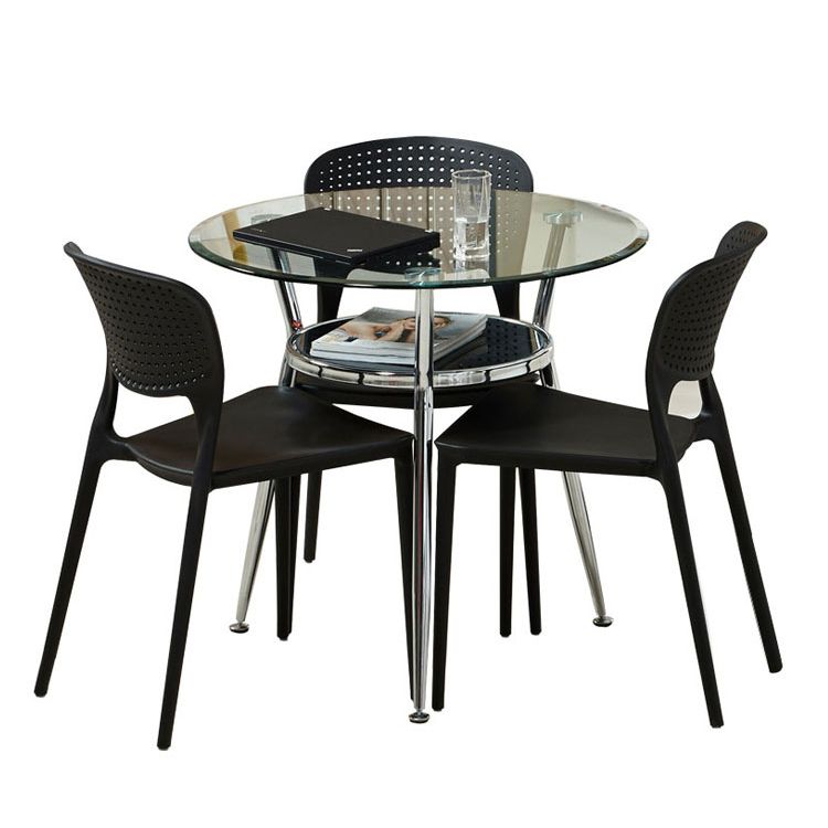 Modern Style Glass Dining Table Round Table with Metal Frame for Home Use Clearhalo ' dining_table' 'Dining Tables & Seating' 'Dining Tables' 'furn' 'furn_dining_table' 'Furniture' 'furniture_dining_table' 'Kitchen & Dining Furniture' 'kitchen&dining_furn' 'kitchen' 'kitchen_dining_table' 1200x1200_96e8d974-680b-4267-bd9a-069d79370864