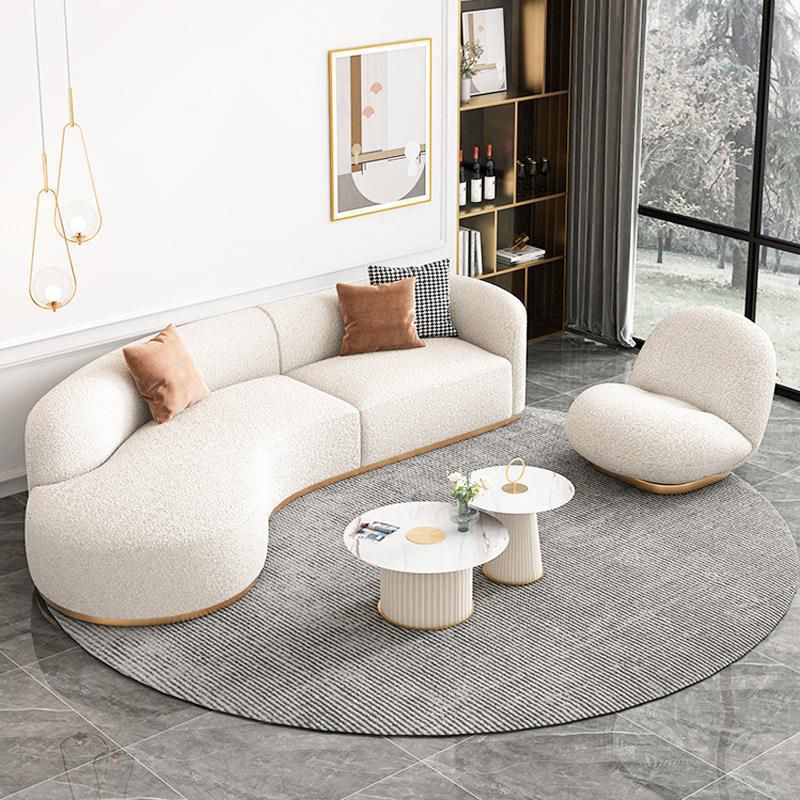 Glam Sectional Sofa White Curved Corner Sleeper Sectional with 3 Pillows
