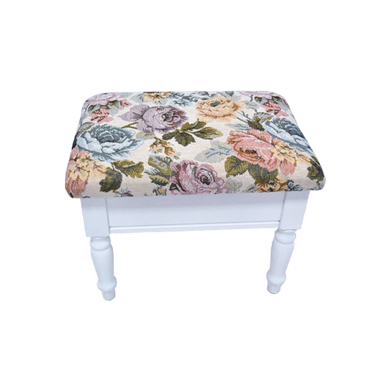 Linen French Country Ottoman Footstools Floral Printed Tear Resistant Rectangle Ottoman