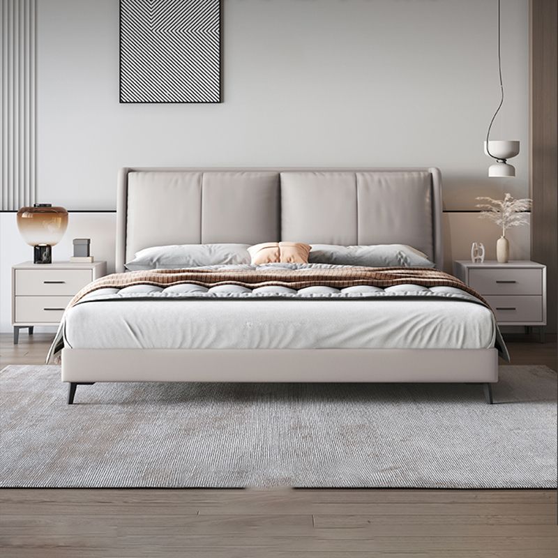 Modernes Kiefernholz -Holzpaneelbett echtes Lederbettrahmen mit gepolstertem Kopfteil