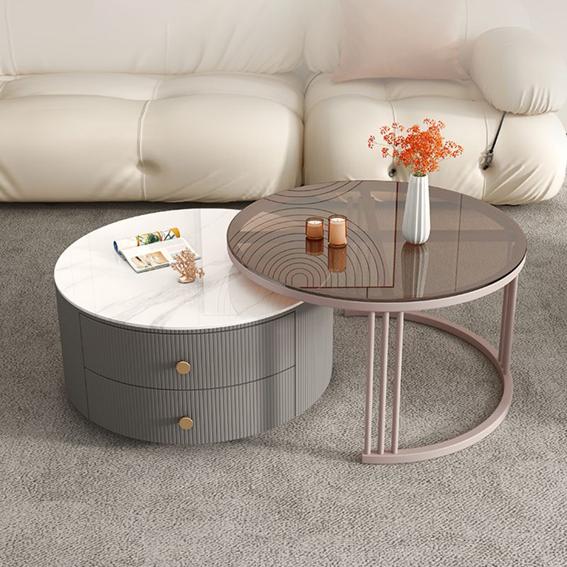 Frame Round Glam Coffee Table Slate Nesting Coffee Table Set Clearhalo 'Coffee & Accent Tables' 'Coffee Tables' 'coffee_tables' 'furn' 'furn_coffee_tables' 'Furniture' 'Living Room Furniture' 1200x1200_96ffcbbd-0f28-4af9-99fa-0e00091a8b96