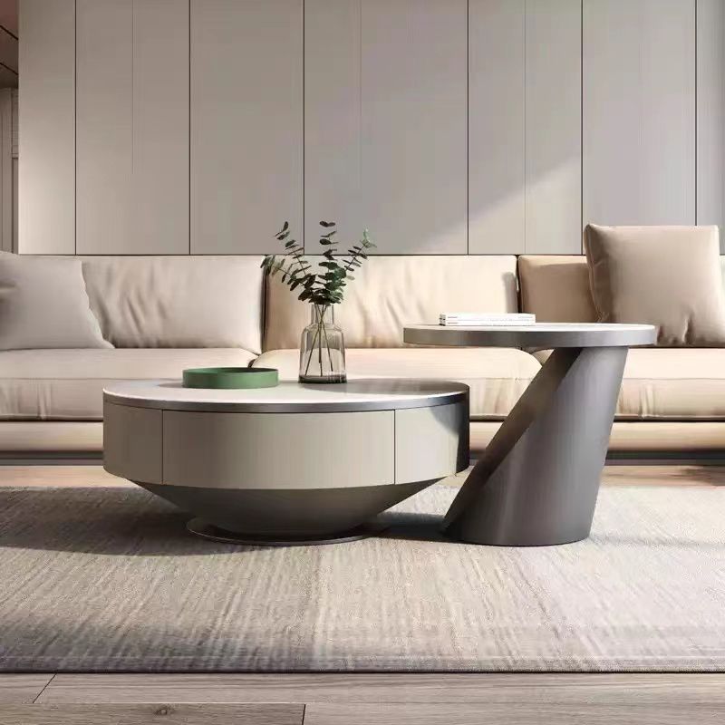 Grauer Couchtisch von Metal Craft mit kreisförmigem, verschachteltem Einzelfuß-Couchtisch