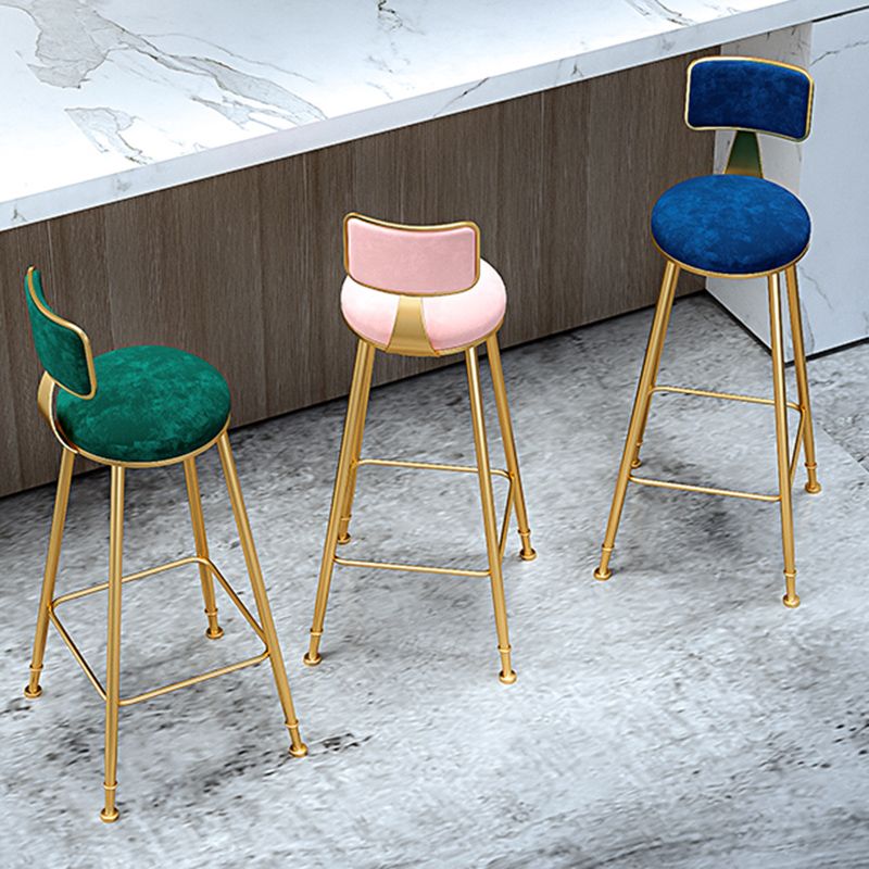 Fabric Round Seat Bar Stools Scandinavian Low Back Barstool with 4 Gold Iron Legs