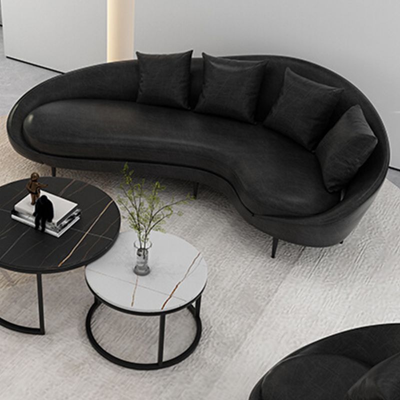 Contemporary Faux Leather Sloped Arm Sofa in Black For Living Room Clearhalo 'furn' 'furn_sofas' 'Furniture' 'Living Room Furniture' 'Sofa' 'sofas' 1200x1200_9703cf5a-5890-4632-b099-a77856e66954