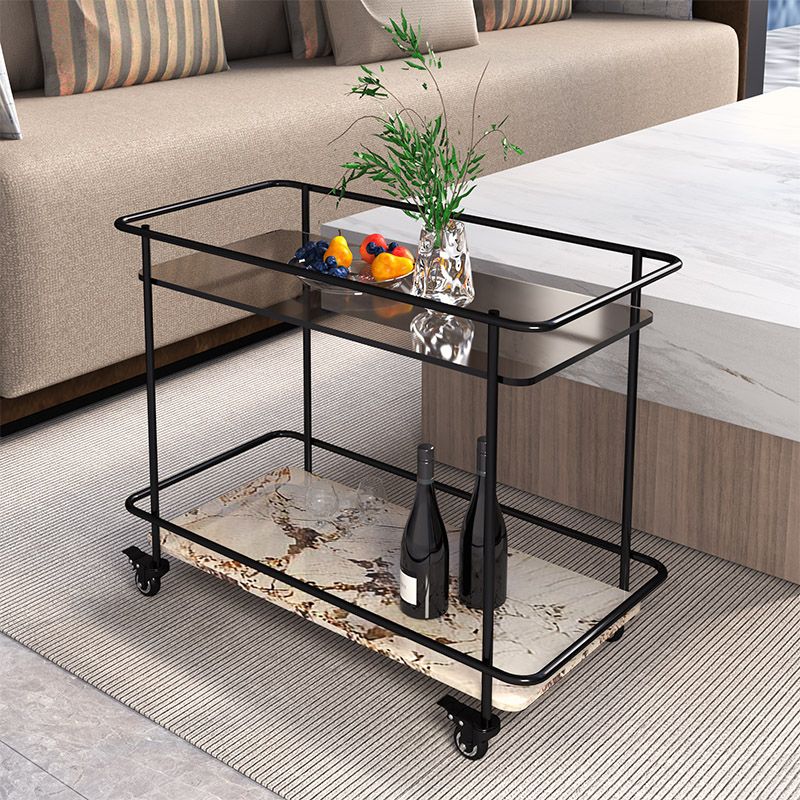 Modern Glass Top End Table with Casters Rectangular 25.6" W Shelf Included Side Table Clearhalo 'Coffee & Accent Tables' 'End & Side Tables' 'end_side_tables' 'furn' 'furn_end_side_tables' 'Furniture' 'Living Room Furniture' 1200x1200_970594d9-b50f-4d18-93de-bad4feded535
