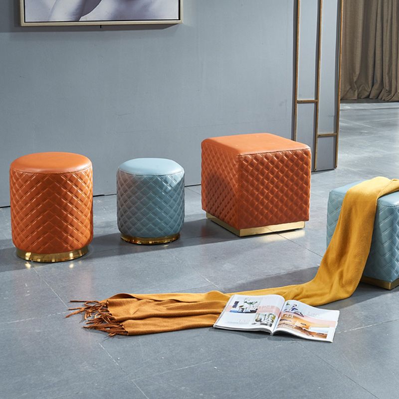 Glam Pouf Ottoman Genuine Leather Upholstered Solid Color Square Ottoman Clearhalo 'furn' 'furn_ottomans_poufs' 'Furniture' 'Living Room Furniture' 'Ottomans & Poufs' 'ottomans_poufs' 1200x1200_9707c97f-c672-4d54-a716-3bdae0232d40