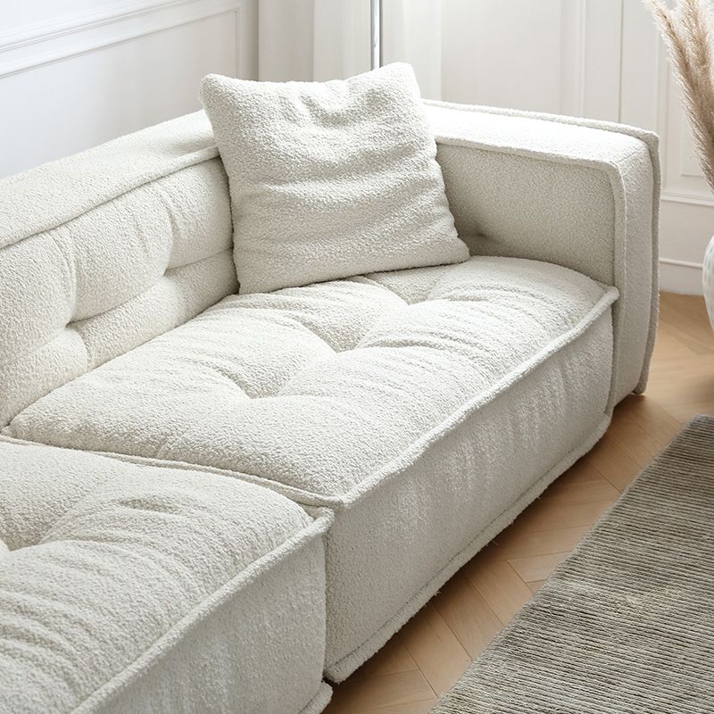 Fabric Scandinavian Sofa Tuxedo Arm Tufted Back Sofa in White